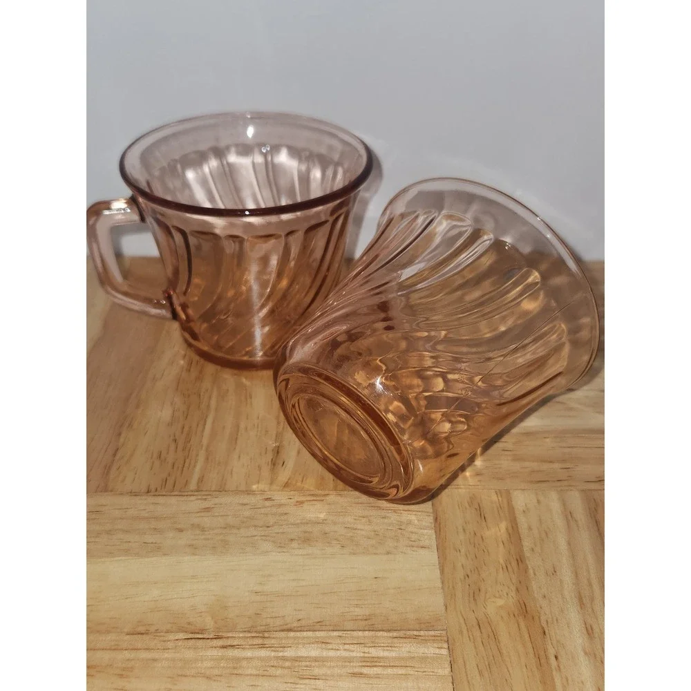 Vintage Fortecrisa Mexico pink depression Style glass set tea cups of‎ 2 1970s